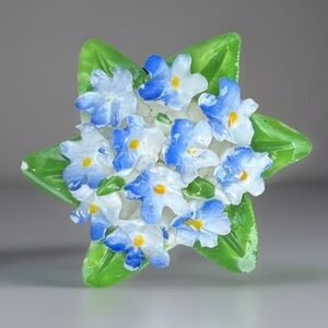 Vintage Royal Adderly England green porcelain 3-D raised flower brooch, pin